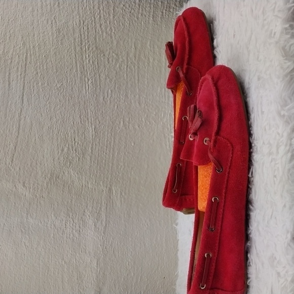 Talbots Red Suede Leather Tassel Upper Round Toe Slip On Flat Moccasin Shoe - Picture 4 of 16